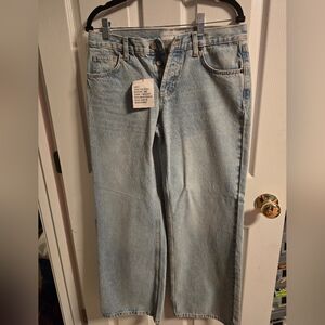 NEW Topshop Ember Low Rise Wide Leg Jeans In Bleach, W28 L30